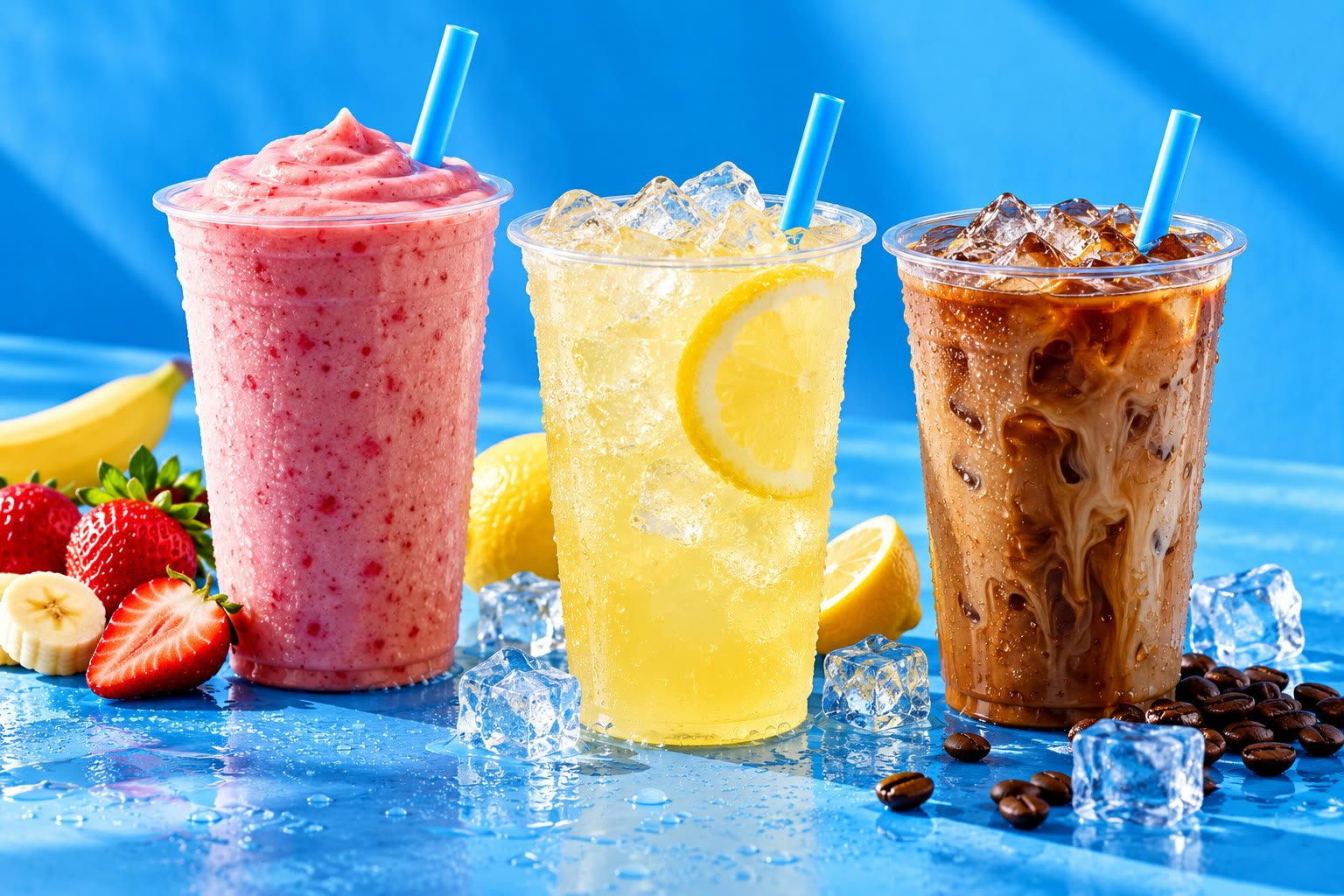 Smoothie, iced drink and cold coffee